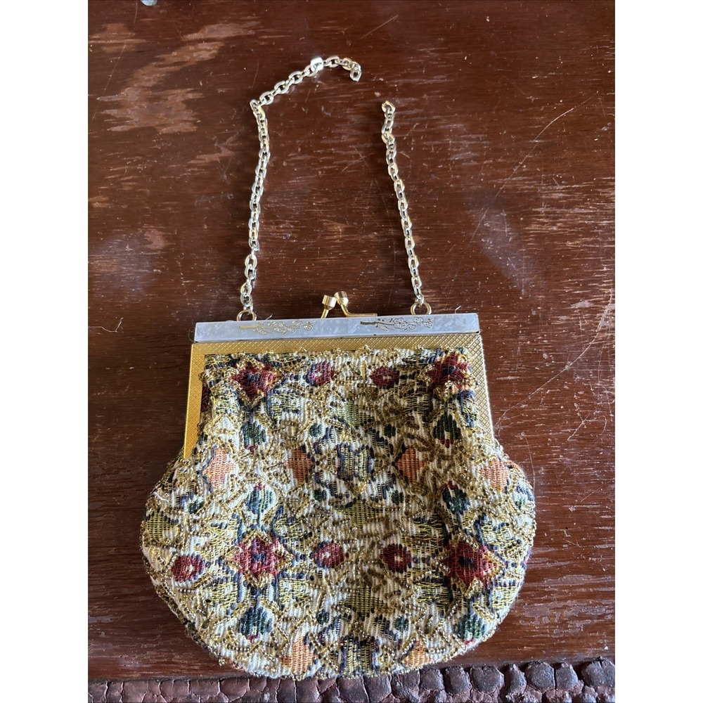 Vintage Gold Beaded Purse With Mother of Pearl Trim By Regal Of Hong Kong